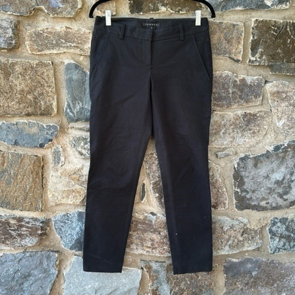 Theory Straight Leg Stretch Chino Pants Ankle Zipper Black Size 2 - Picture 1 of 8